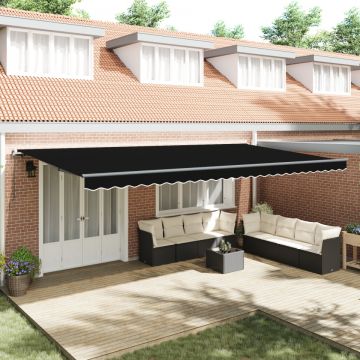 Marchiză retractabilă manuală neagră 600x300 cm, Fabric de înlocuire pentru marchiză de 6x3 m neagră