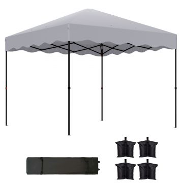 Outsunny 3 x 3 m pavilion pop-up, cort de grădină cu înălțime reglabilă, cu geantă cu role, pentru grădină, terasă, metal, material textil, Gri deschis | Aosom Romania