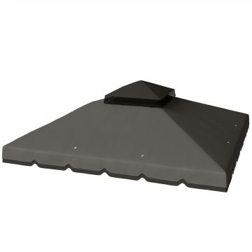 Outsunny Acoperiș de Rezervă pentru Pavilion 3x3 m de Grădină, Husă pentru Pavilion cu Două Nivele Rezistentă la Apă din Țesătură 180g/㎡ Anti-UV 30+ cu 8 Orificii de Drenaj, Gri | Aosom Romania