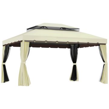 Outsunny Foișor de Grădină cu Plasă de Țânțari și Perdele, 390x290x270 cm, Crem | Aosom Romania