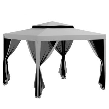 Outsunny Foisor de Gradina cu Plasa de Tantari, Foisor 3x3 m cu Acoperis Dublu si Cadru din Metal, Bej | Aosom Romania