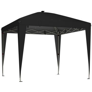 Outsunny Gazebo 3x3 m Pliabil Pop Up cu Înălțime Reglabilă, UV50+, Gazebo de Grădină cu Lumină Centrală și USB, Telecomandă, Geantă de Transport, pentru Exterior, Camping, Petreceri, Negru | Aosom Romania