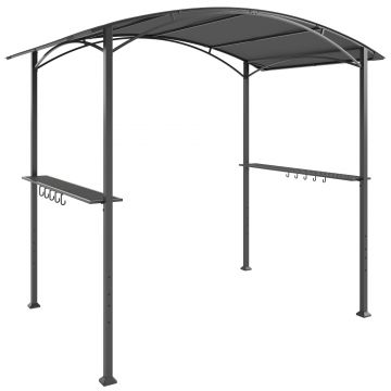 Outsunny Gazebo pentru Grătar 2.5x1.5 m, Pergolă pentru Grătar cu 2 Rafturi Laterale și Cârlige, Cadru din Oțel și Acoperiș din Poliester pentru Grădină, Gri Închis | Aosom Romania