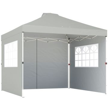 Outsunny Pavilion 3x3 m impermeabil reglabil pe înălțime pop-up pliant cu 3 pereți laterali ferestre ventilație, UV 50+ Gri deschis | Aosom Romania