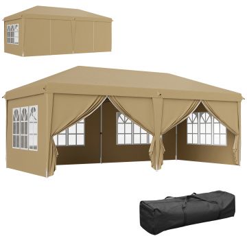 Outsunny Pavilion barnum pliant pop-up impermeabil 6 x 3 x 2,7 m 4 pereți laterali detașabili 4 ferestre husă de transport kaki | Aosom Romania