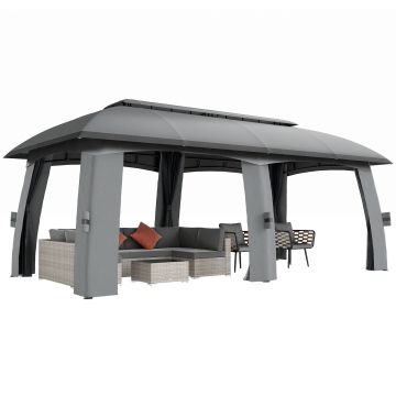 Outsunny Pavilion, Cort de petreceri, cu plase anti-insecte, plafon rezistent la vânt, pentru până la 15 persoane, gri închis, 3 x 6 x 3 m | Aosom Romania
