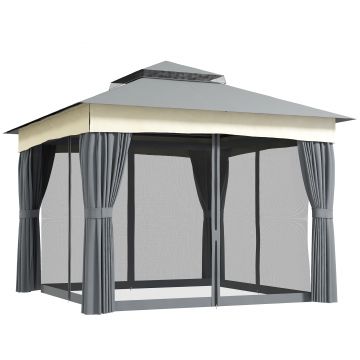 Outsunny Pavilion cu acoperiș dublu, 3x3 m, rezistent la apă, stabil, rezistent la iarnă, pavilion din metal, Gri închis | Aosom Romania