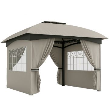 Outsunny Pavilion de grădină 3,4 x 3,4 m, Cort de bere cu acoperiș ventilat, ferestre arcuite, cadru din oțel, Gri deschis | Aosom Romania
