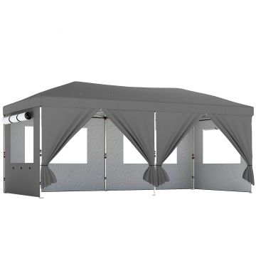 Outsunny Pavilion de grădină 3 x 6 m pop up pavilion pliant reglabil pe înălțime protecție UV50+ montaj ușor gri închis | Aosom Romania