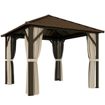 Outsunny Pavilion de grădină aprox. 3 x 3 m pavilion din aluminiu cu acoperiș din oțel Hardtop plasă anti-țânțari 4 părți, UPF50+ | Aosom Romania