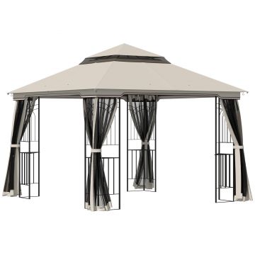 Outsunny Pavilion de grădină cu acoperiș dublu, cort pentru petreceri, cu 4 x pereți laterali, Metal+Poliester, Bej, 2,99 x 2,99 x 2,74 m | Aosom Romania