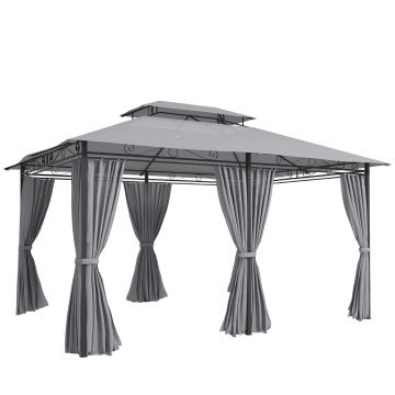 Outsunny Pavilion de grădină, pavilion outdoor cu perdele, acoperiș ventilat, gri închis | Aosom Romania