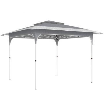 Outsunny Pavilion Pliabil 3.5x3.5 m Pop Up, Montare Ușoară cu Buton Central, Pavilion de Grădină Reglabil pe Înălțime cu Acoperiș Dublu, Geantă de Transport, UV50+, pentru Exterior, Gri Închis | Aosom Romania