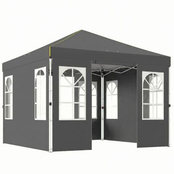 Outsunny Pavilion pliabil 300x300 cm Pop-up cu UPF50+ 4 laterale detașabile Înălțime reglabilă și husă de transport Gri închis | Aosom Romania