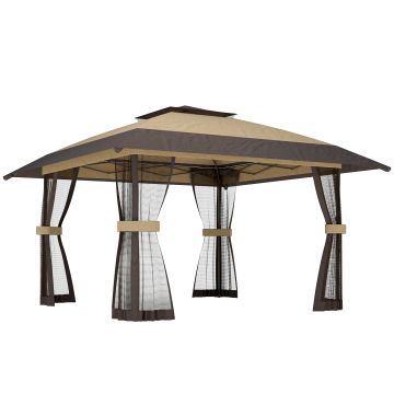 Outsunny Pavilion Pliabil Pavilion de Grădină Pop Up cu Plase de Țânțari, 4x4 m, Kaki | Aosom Romania
