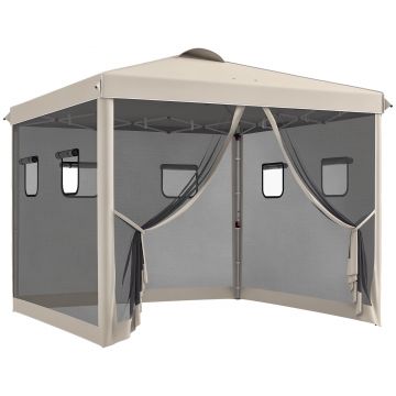 Outsunny Pavilion Pliabil, reglabil în înălțime, perdele de plasă, geantă de transport, structură metalică, 3 x 3 x 3 m, Bej | Aosom Romania