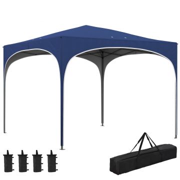 Outsunny Pavilion pliabil, reglabil în înălțime, Stâlpi metalici, acoperiș rezistent, inclusiv geantă de transport, 2,95 x 2,95 x 2,55m, Albastru închis | Aosom Romania