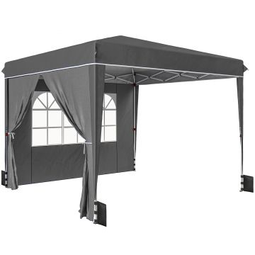 Outsunny Pavilon de grădină exterior 3x3 m, pavilon pliant cu panouri laterale, protecție UV 50+, sac de transport, gri | Aosom Romania