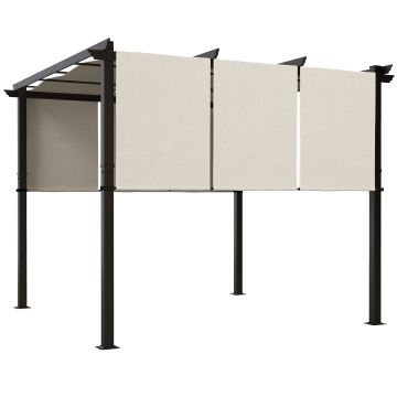 Outsunny Pergolă cu 3 țesături glisante 3 x 3 x 2,38 m structură din oțel negru țesătură poliester de înaltă densitate bej | Aosom Romania