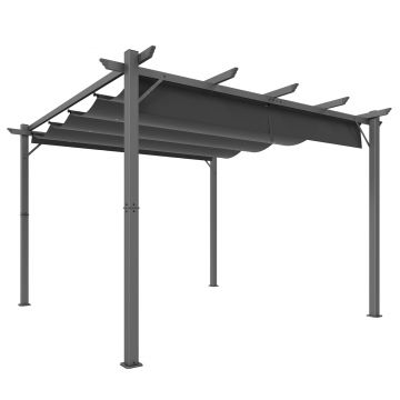 Outsunny Pergolă de Grădină 3x3 m cu Acoperiș Retractabil Protecție UPF30+ Drenaj Cadru din Aluminiu pentru Patio Exterior Gri Închis | Aosom Romania
