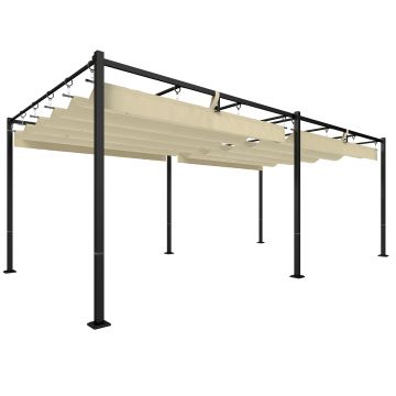Outsunny Pergolă Gazebo 5.7x2.95 m, Pergolă de Grădină cu Acoperiș Retractabil și Glisant, Găuri de Drenaj, din Poliester și Metal, Pergolă pentru Exterior, Terasă, UV50+, Bej | Aosom Romania
