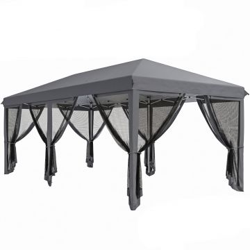 Outsunny Pergolă Pliabilă cu 6 Plase de Țânțari, Pergolă de Grădină cu Structură din Oțel, 591x295cm, Crem Alb | Aosom Romania