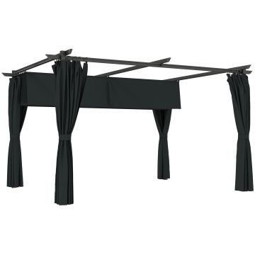 Outsunny Pergolă retractabilă 4x3 m din aluminiu și metal cu perdea și acoperiș glisant, poliester 180 g/m², gri închis | Aosom Romania