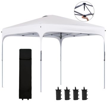 Outsunny Tonelă de grădină 2,5 x 2,5 m barnum pliabil Pop-up înălțime reglabilă pe 4 nivele material Oxford anti UV50+ cadru din oțel sac de transport inclus alb | Aosom Romania