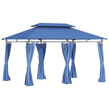 Outsunny Tonelă de grădină 3 x 4 m cort de recepție cu 6 draperii detașabile și acoperiș dublu pentru patio, festival, albastru închis | Aosom Romania