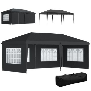 Outsunny Tonelă pop-up pliabilă - cort de recepție - 3 x 6 m 3 părți detașabile negru | Aosom Romania
