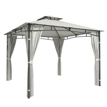 Outsunny Tonnelă de grădină pentru exterior Cadru de acoperiș retractabil și acoperiș dublu UV50+ Impermeabil 3x3 m Crem | Aosom Romania