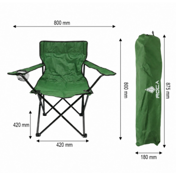 Scaun Camping Pliabil Verde cu Suport Pahar, Husa Transport, Structura Metalica 50x80x80cm Verde
